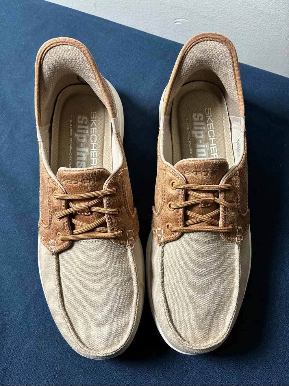 Skechers Men’s Slip-In Canvas Loafers in Beige and Tan